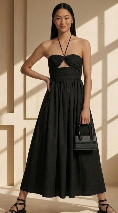 Black halter neck Dress_linen dress_maxi length