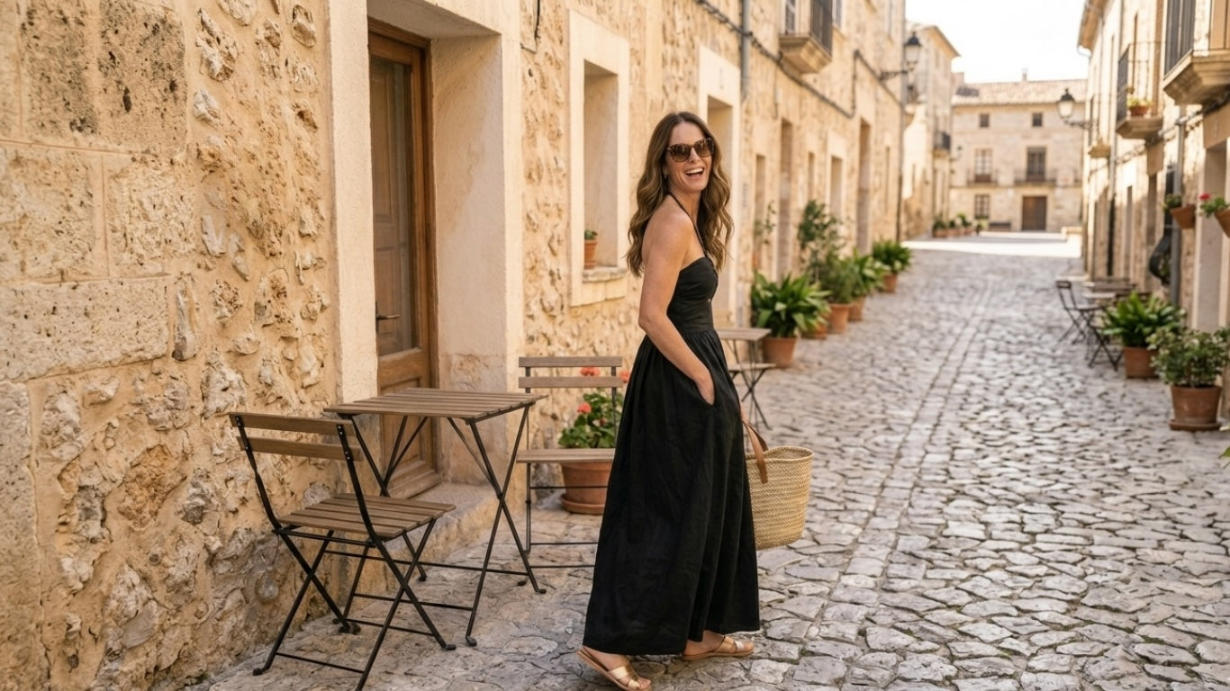 Black linen dress_maxi length_halter neck