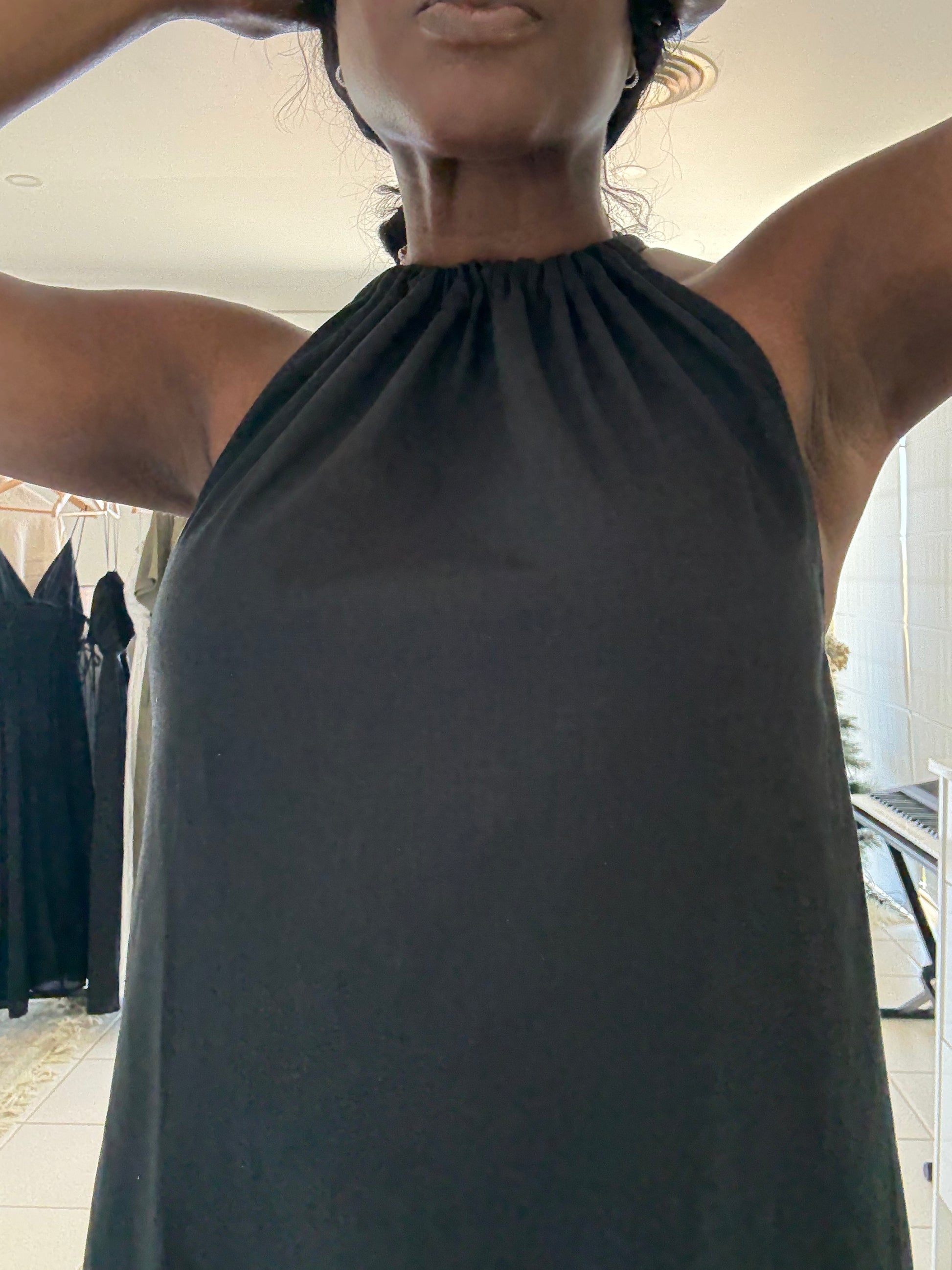 black linen dress maxi dress drop hem