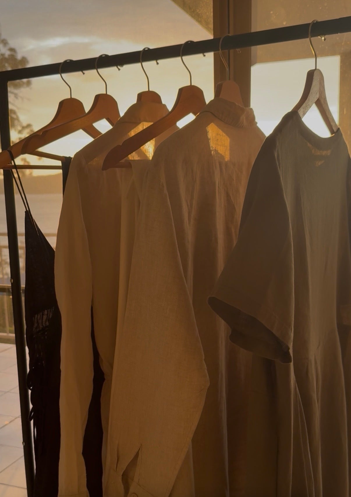 black white olive green beige linen dress