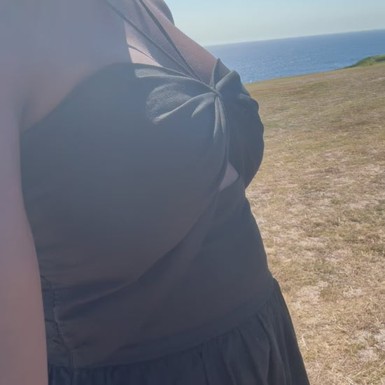 Black linen dress halter neck women maxi length with pockets