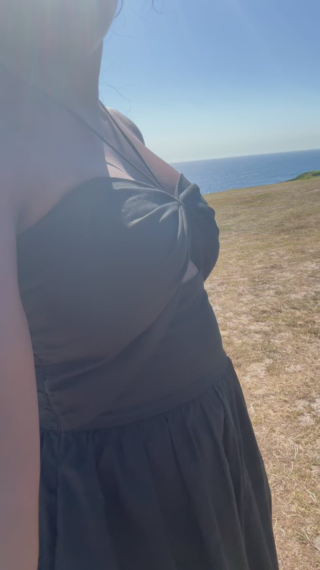 Black linen dress halter neck women maxi length with pockets